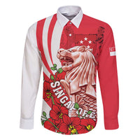 Singapore Family Matching Short Sleeve Bodycon Dress and Hawaiian Shirt The Merlion With Red Orchid - Wonder Print Shop