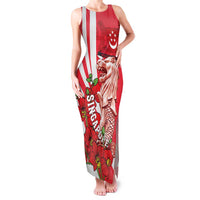 Singapore Family Matching Tank Maxi Dress and Hawaiian Shirt The Merlion With Red Orchid - Wonder Print Shop