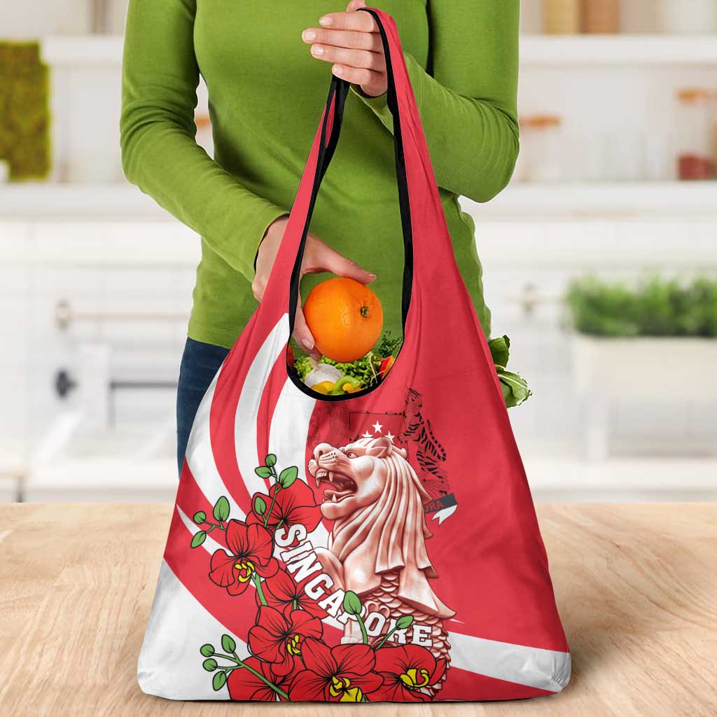 Singapore Grocery Bag The Merlion With Red Orchid