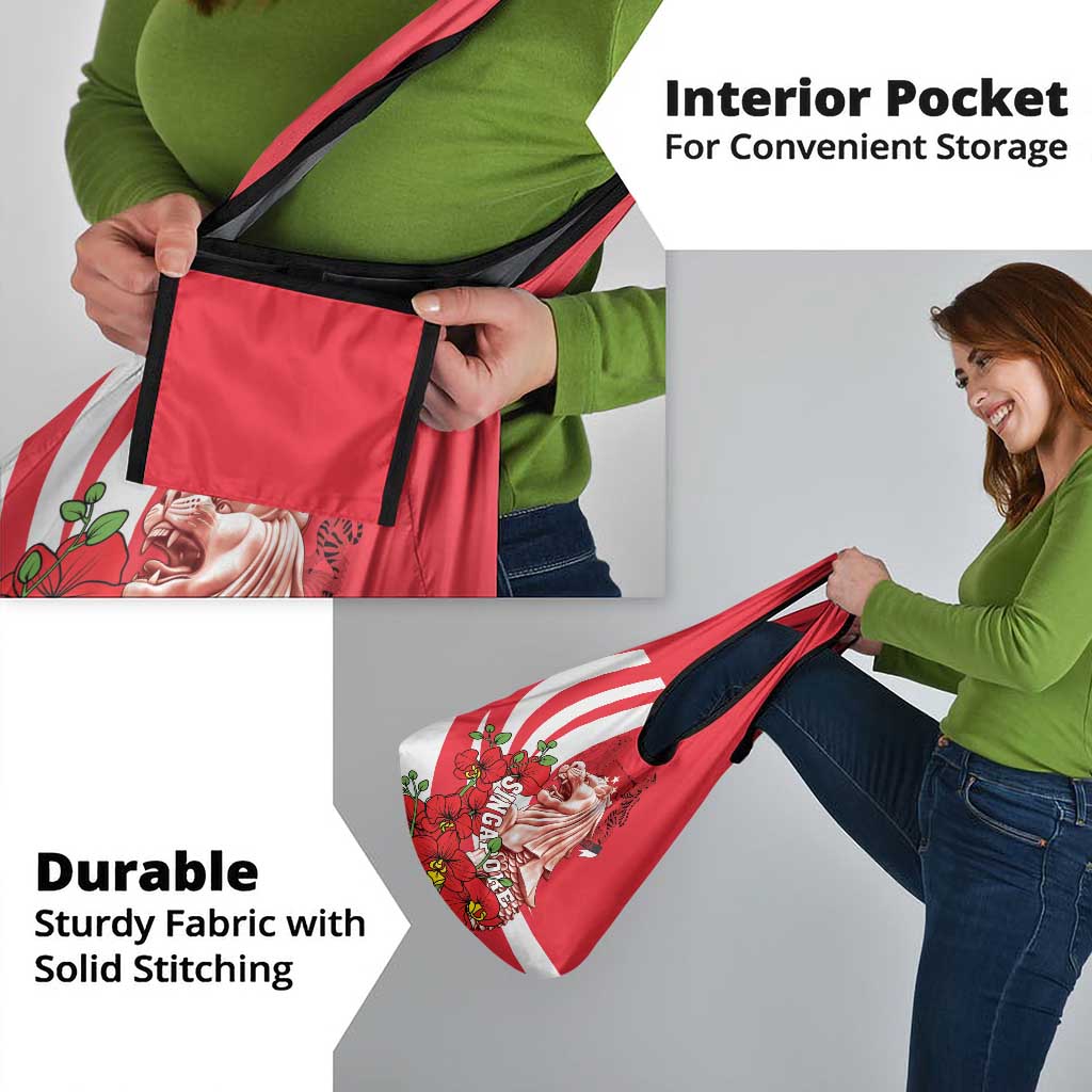 Singapore Grocery Bag The Merlion With Red Orchid