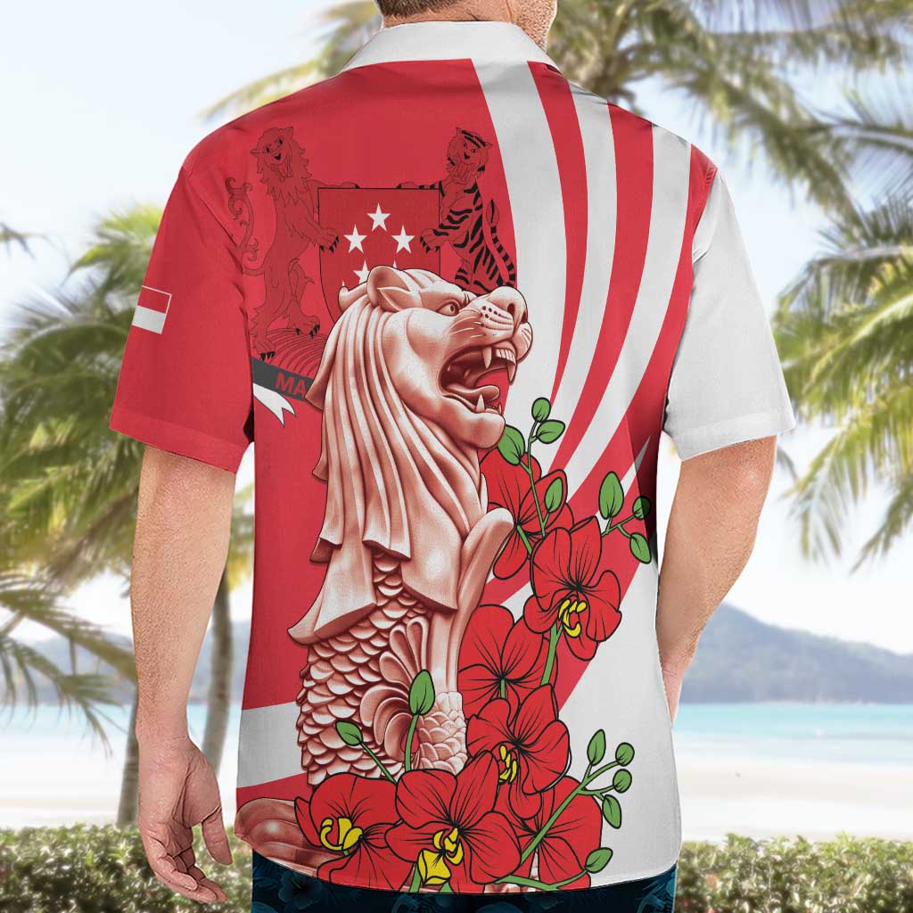 Singapore Hawaiian Shirt The Merlion With Red Orchid - Wonder Print Shop