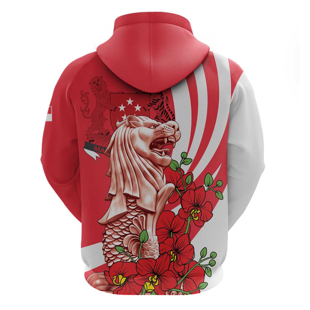 Singapore Hoodie The Merlion With Red Orchid - Wonder Print Shop