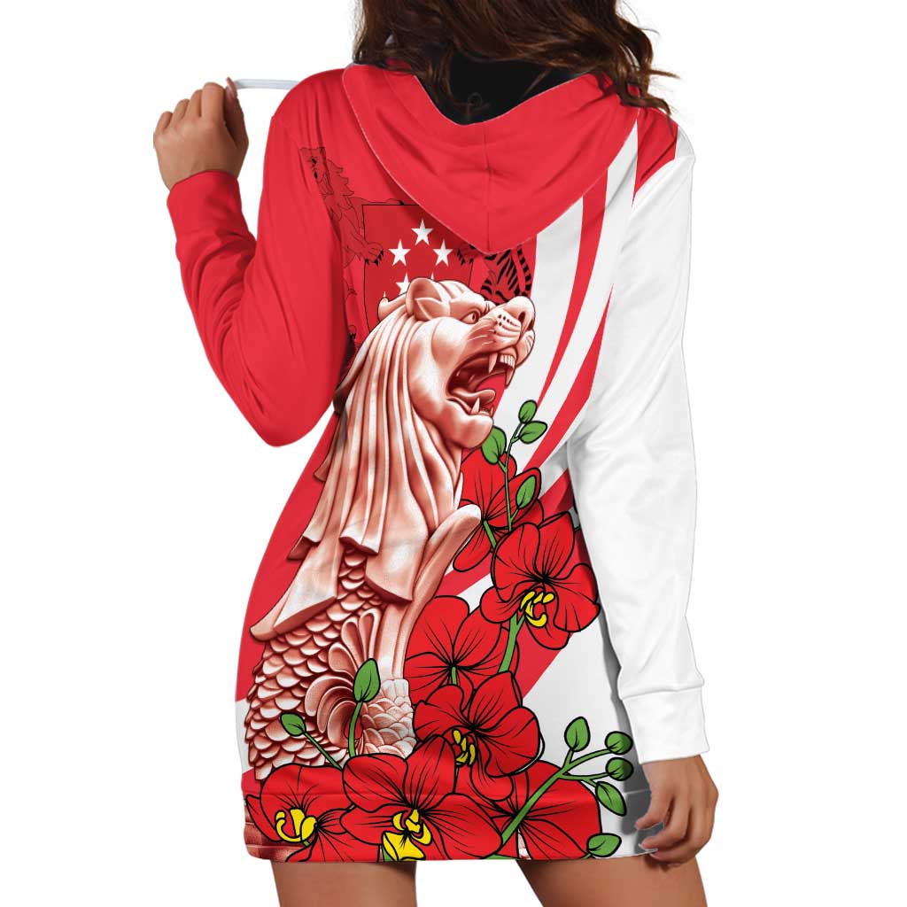 Singapore Hoodie Dress The Merlion With Red Orchid - Wonder Print Shop