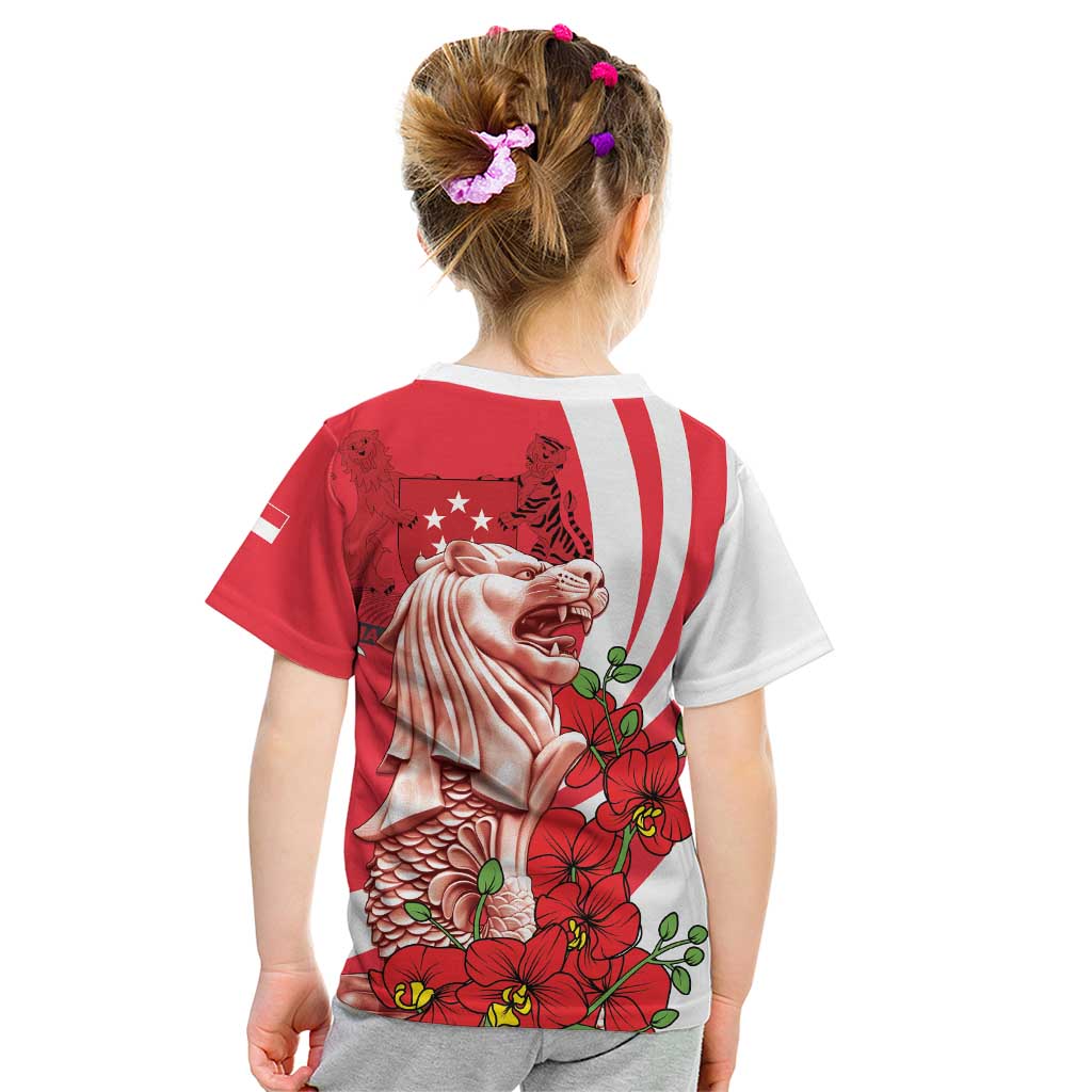 Singapore Kid T Shirt The Merlion With Red Orchid - Wonder Print Shop