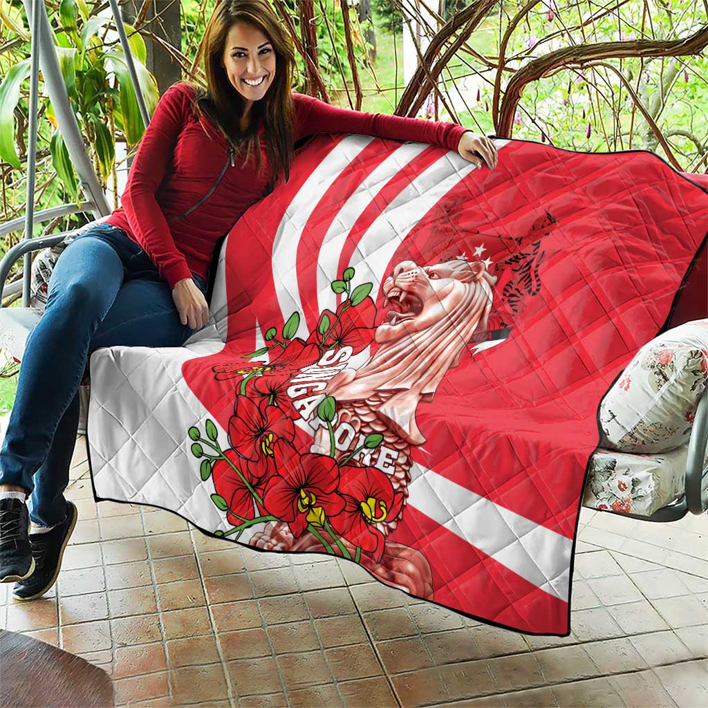 Singapore Quilt The Merlion With Red Orchid - Wonder Print Shop