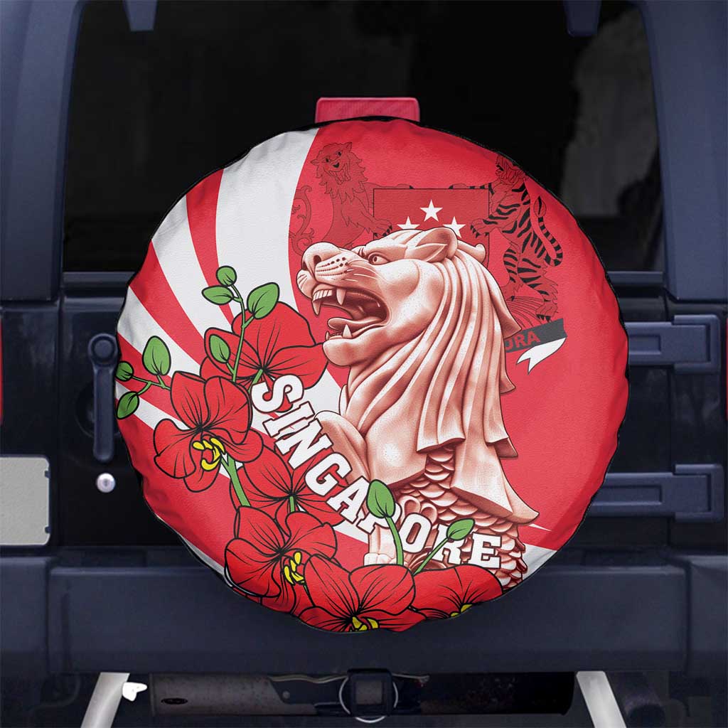 Singapore Spare Tire Cover The Merlion With Red Orchid - Wonder Print Shop
