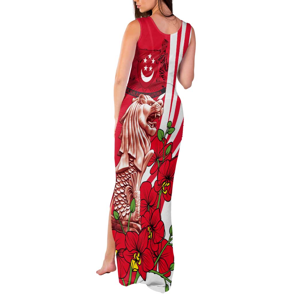 Singapore Tank Maxi Dress The Merlion With Red Orchid - Wonder Print Shop
