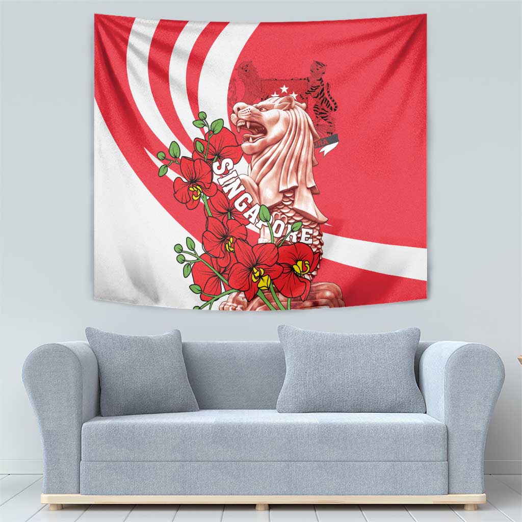 Singapore Tapestry The Merlion With Red Orchid - Wonder Print Shop