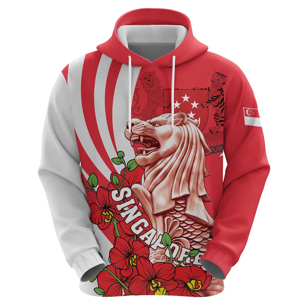 Singapore Zip Hoodie The Merlion With Red Orchid - Wonder Print Shop