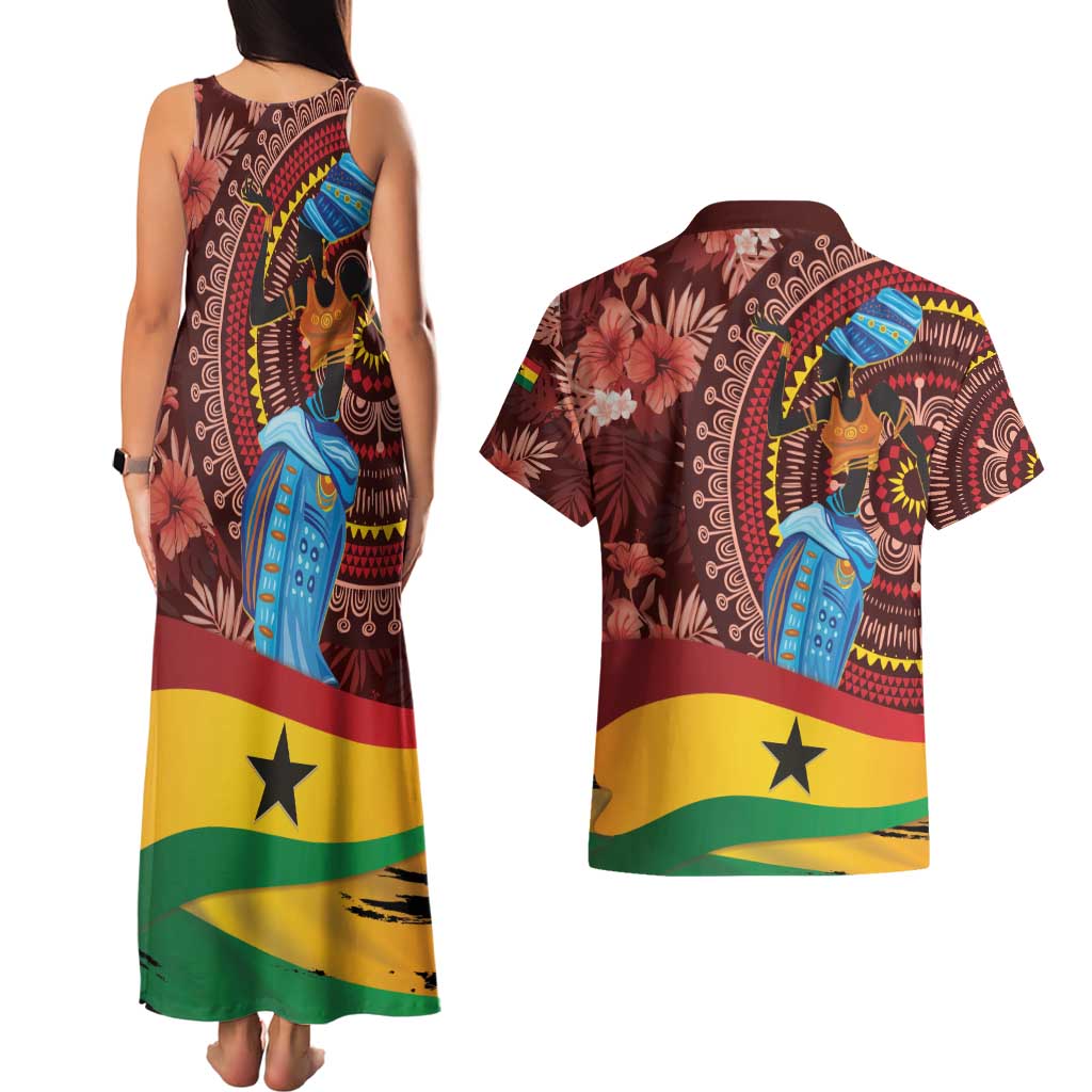 Panafest Couples Matching Tank Maxi Dress and Hawaiian Shirt Ghana Tropical African Pattern - Wonder Print Shop