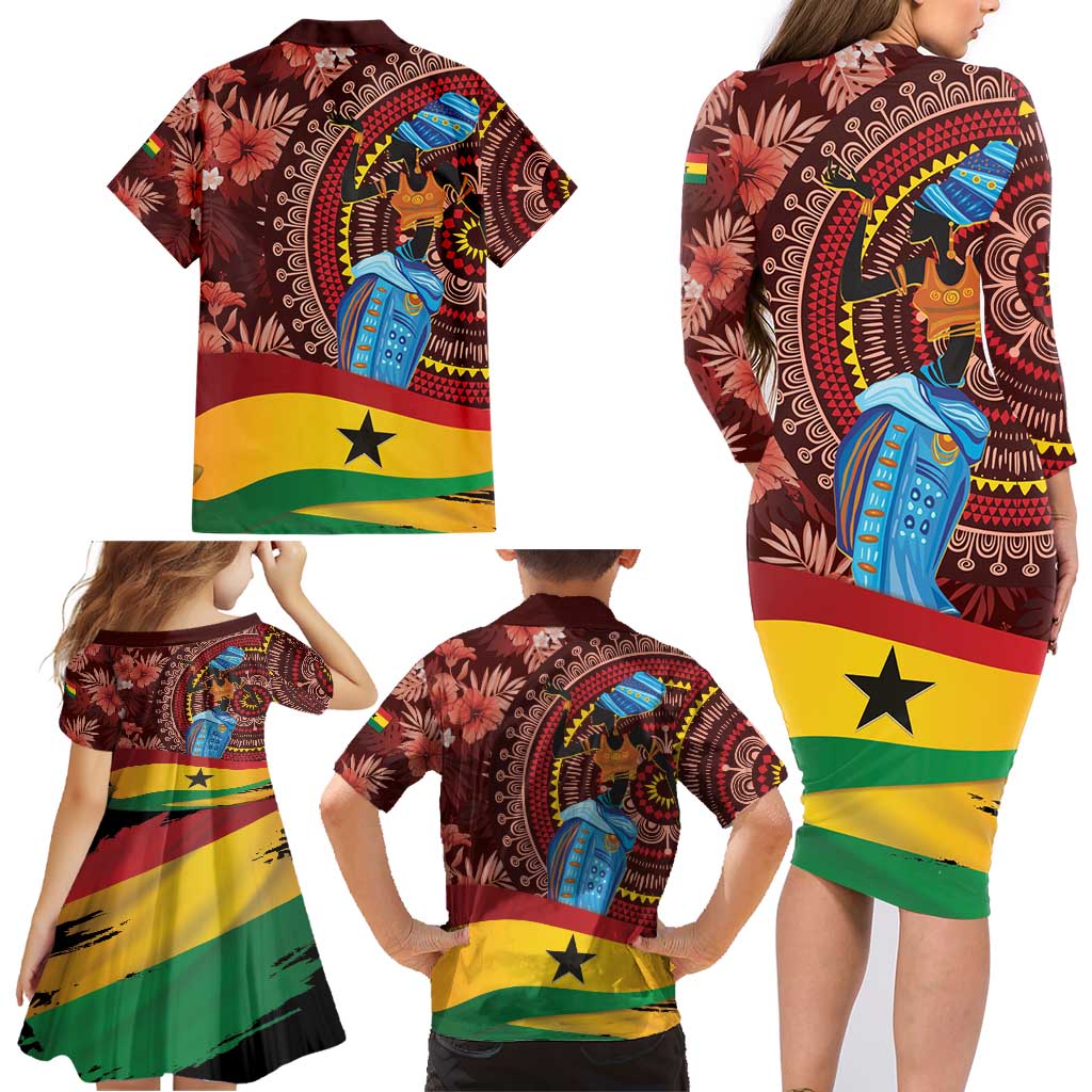 Panafest Family Matching Long Sleeve Bodycon Dress and Hawaiian Shirt Ghana Tropical African Pattern - Wonder Print Shop