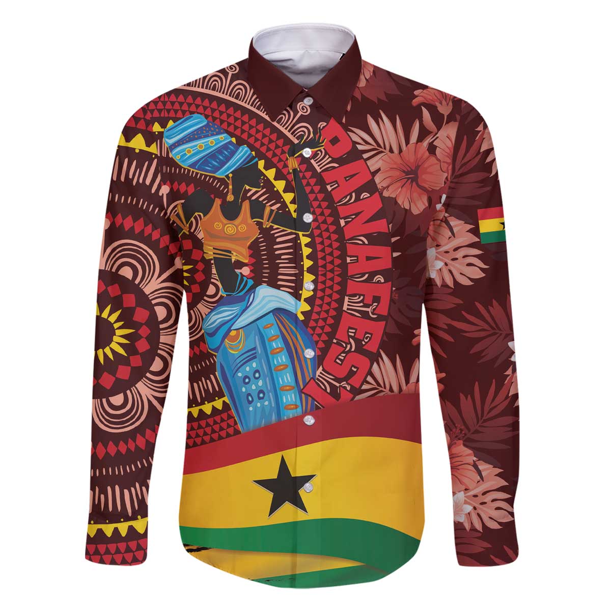 Panafest Family Matching Off The Shoulder Long Sleeve Dress and Hawaiian Shirt Ghana Tropical African Pattern - Wonder Print Shop