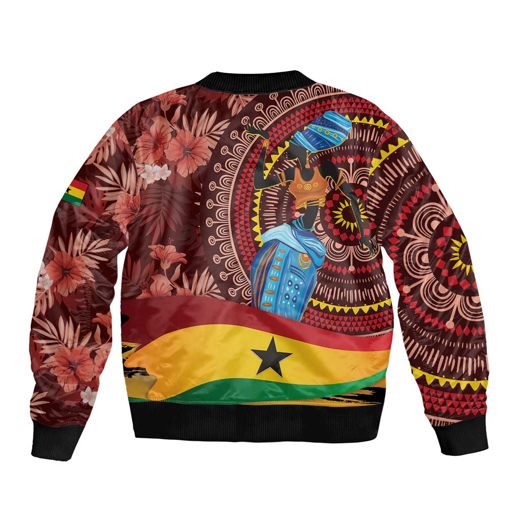 Panafest Sleeve Zip Bomber Jacket Ghana Tropical African Pattern - Wonder Print Shop
