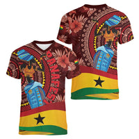Panafest Women V-Neck T-Shirt Ghana Tropical African Pattern - Wonder Print Shop