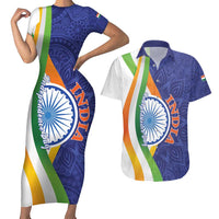 India Independence Day Couples Matching Short Sleeve Bodycon Dress and Hawaiian Shirt Mandala Paisley Floral - Wonder Print Shop