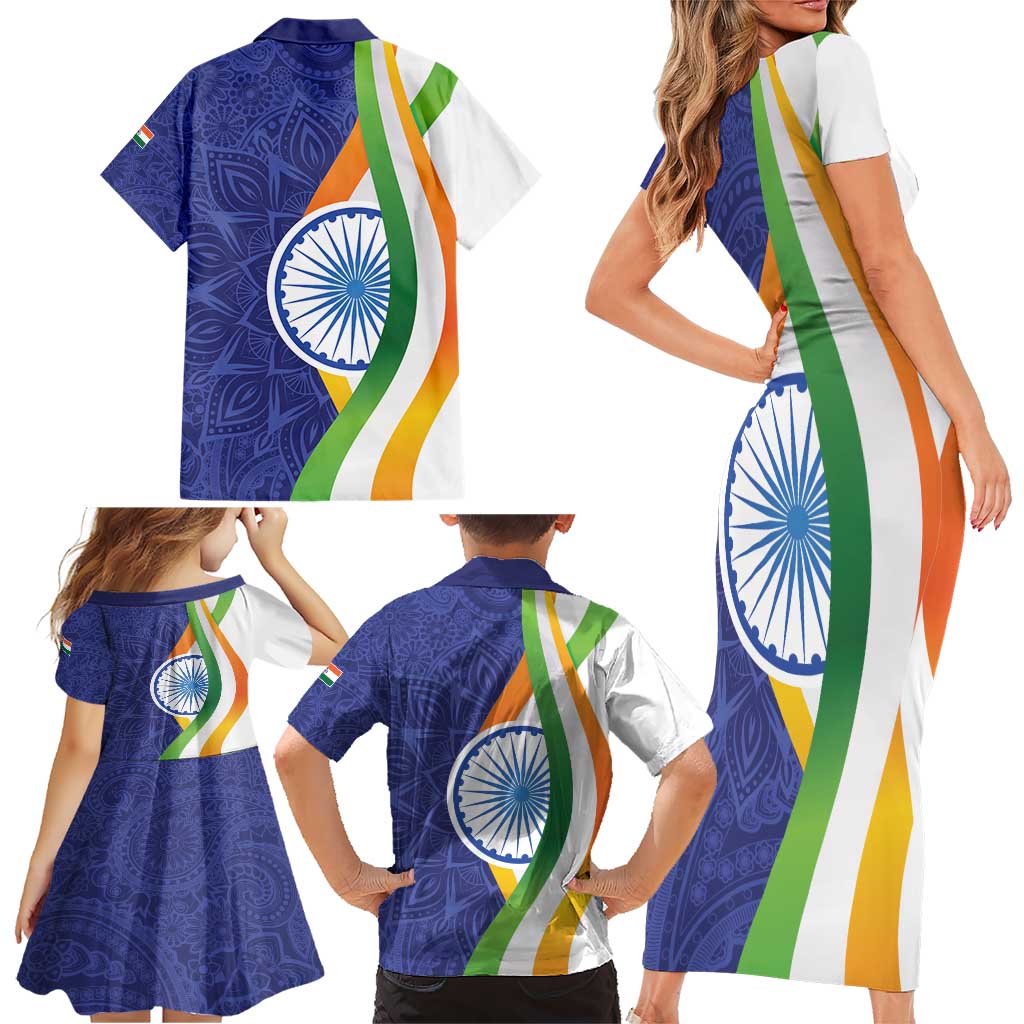 India Independence Day Family Matching Short Sleeve Bodycon Dress and Hawaiian Shirt Mandala Paisley Floral - Wonder Print Shop