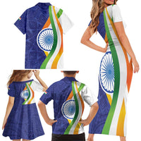 India Independence Day Family Matching Short Sleeve Bodycon Dress and Hawaiian Shirt Mandala Paisley Floral - Wonder Print Shop