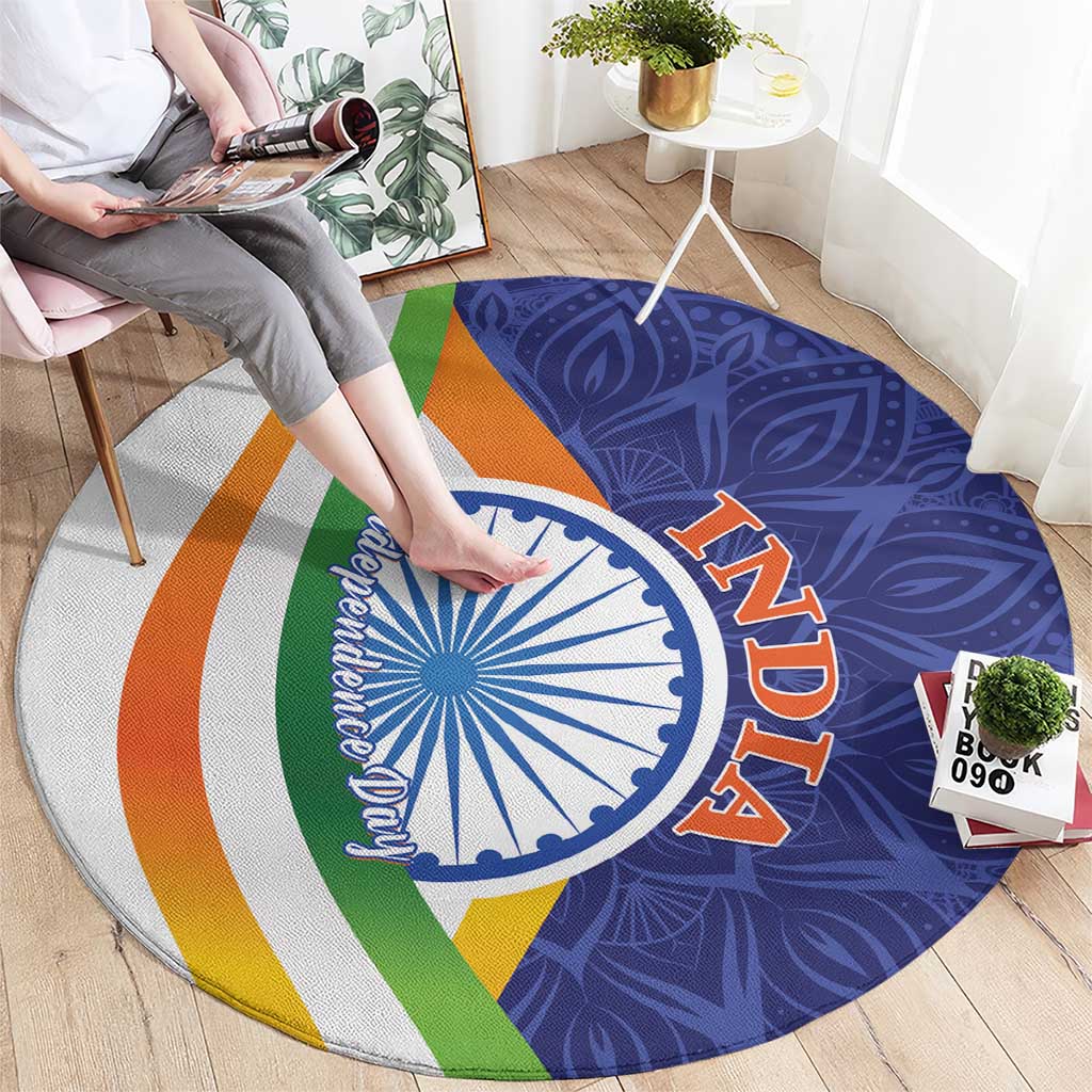 India Independence Day Round Carpet Mandala Paisley Floral