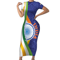 India Independence Day Short Sleeve Bodycon Dress Mandala Paisley Floral - Wonder Print Shop