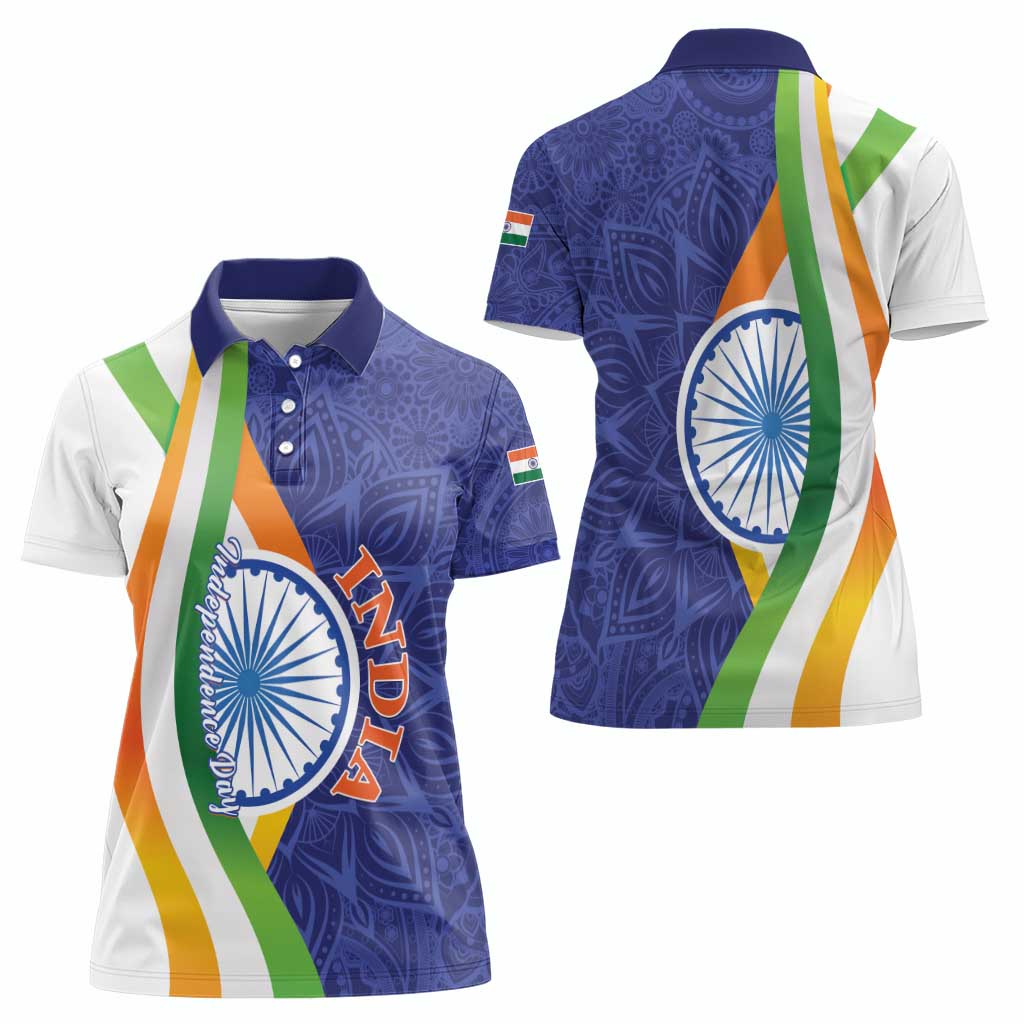 India Independence Day Women Polo Shirt Mandala Paisley Floral - Wonder Print Shop