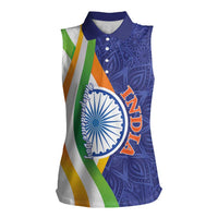 India Independence Day Women Sleeveless Polo Shirt Mandala Paisley Floral - Wonder Print Shop