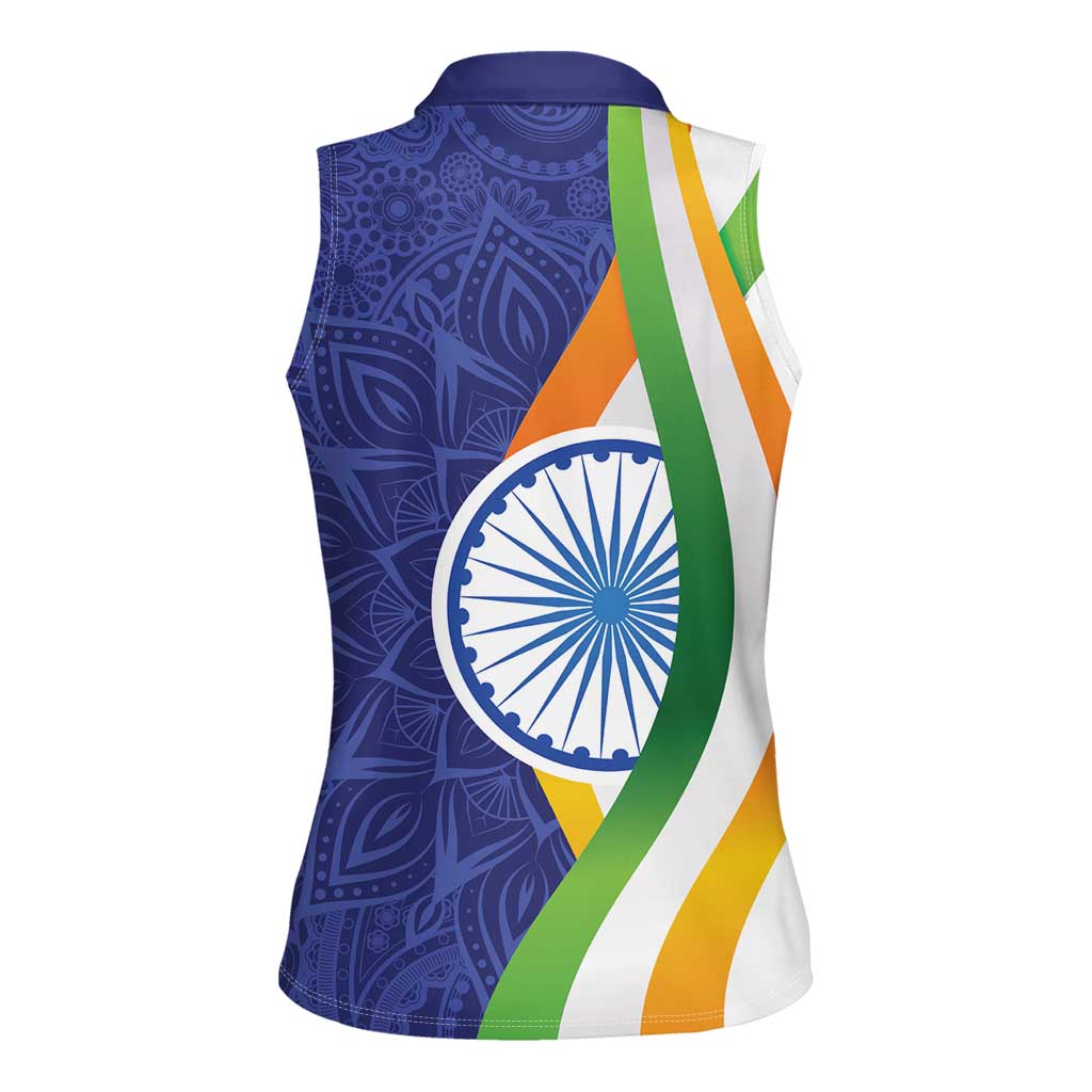 India Independence Day Women Sleeveless Polo Shirt Mandala Paisley Floral - Wonder Print Shop