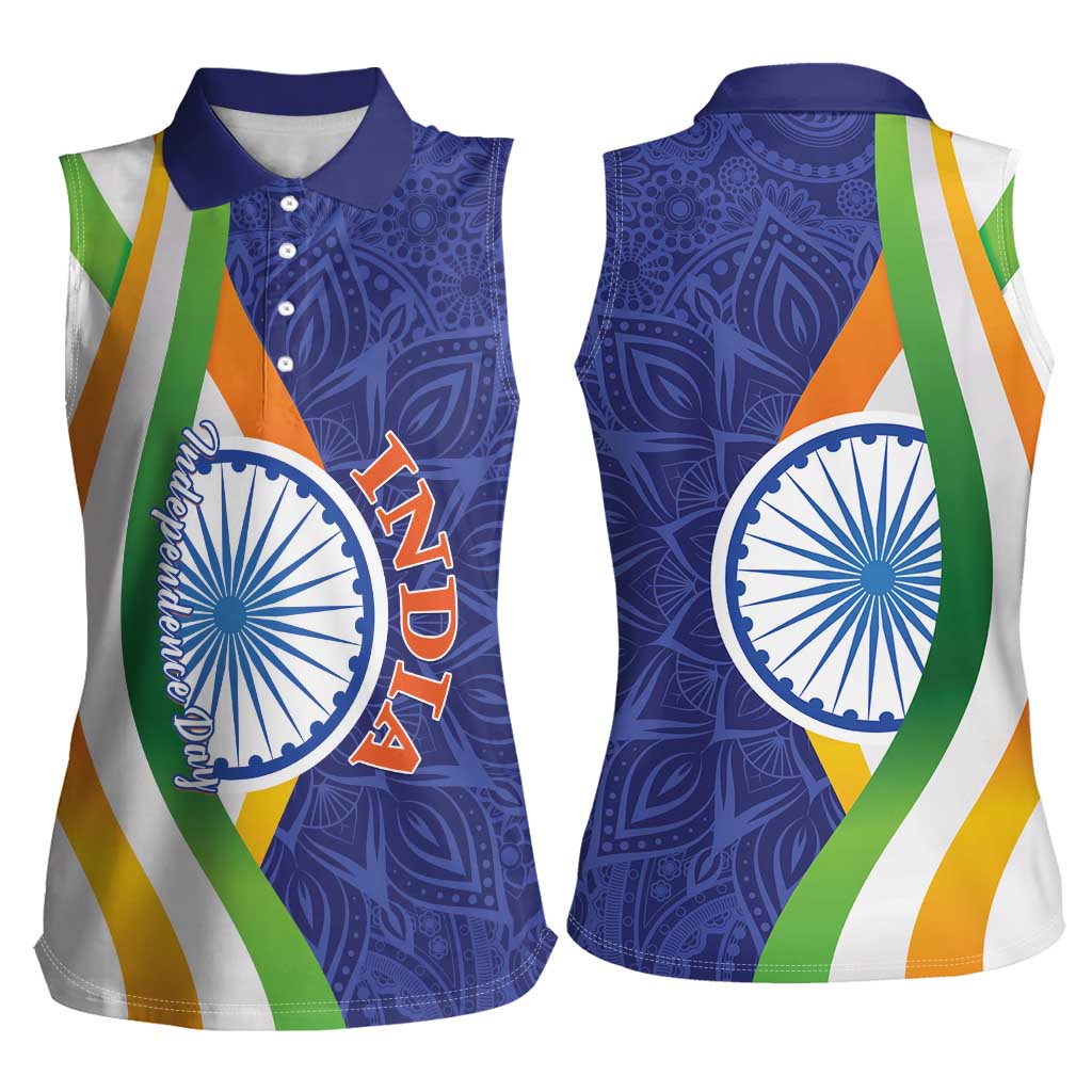 India Independence Day Women Sleeveless Polo Shirt Mandala Paisley Floral - Wonder Print Shop