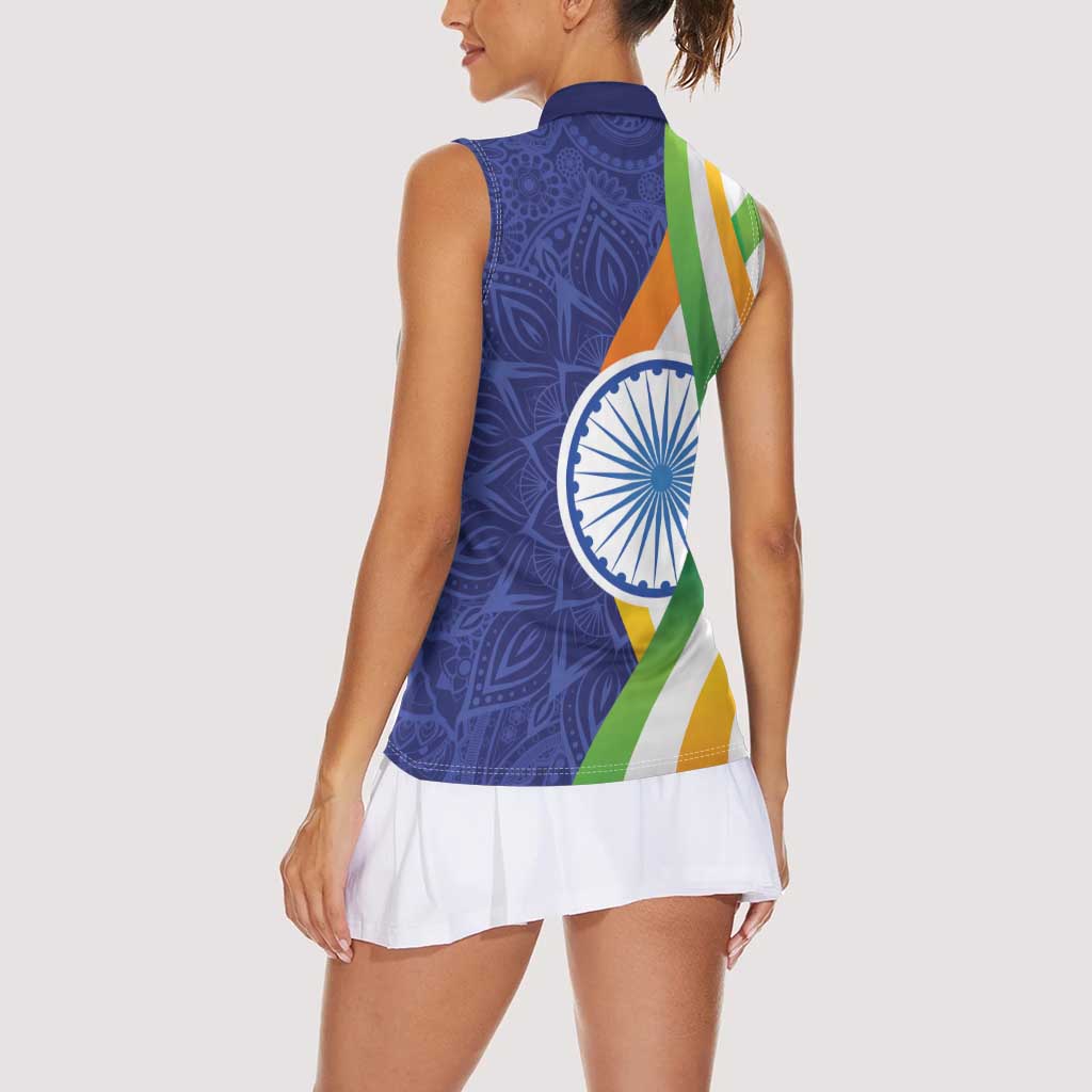 India Independence Day Women Sleeveless Polo Shirt Mandala Paisley Floral - Wonder Print Shop