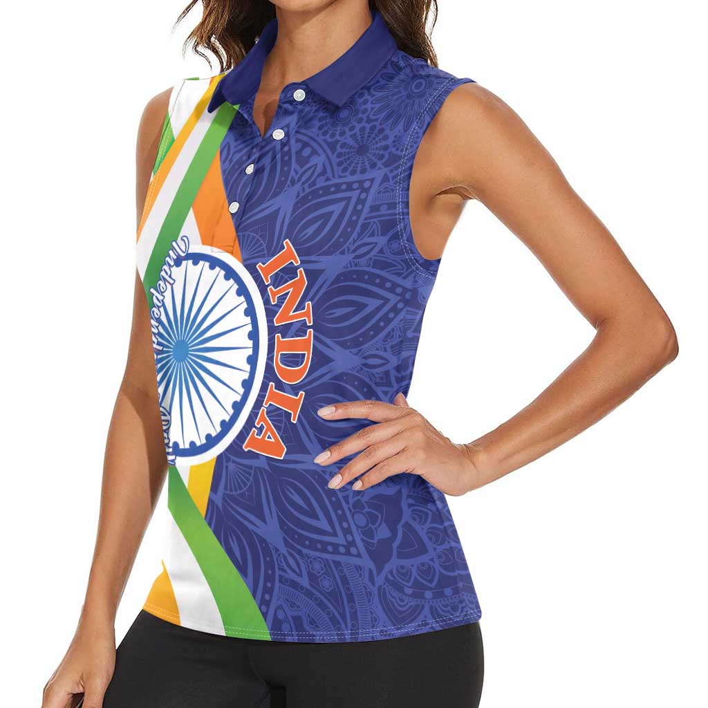 India Independence Day Women Sleeveless Polo Shirt Mandala Paisley Floral - Wonder Print Shop