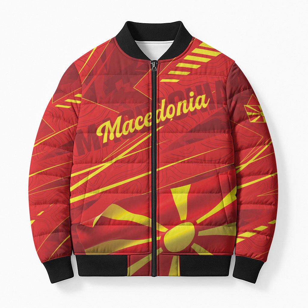 Personalised Macedonia Bomber Puffer Jacket Flag Color Inspired