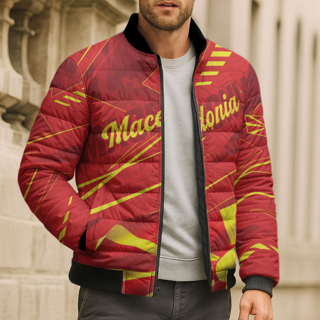 Personalised Macedonia Bomber Puffer Jacket Flag Color Inspired