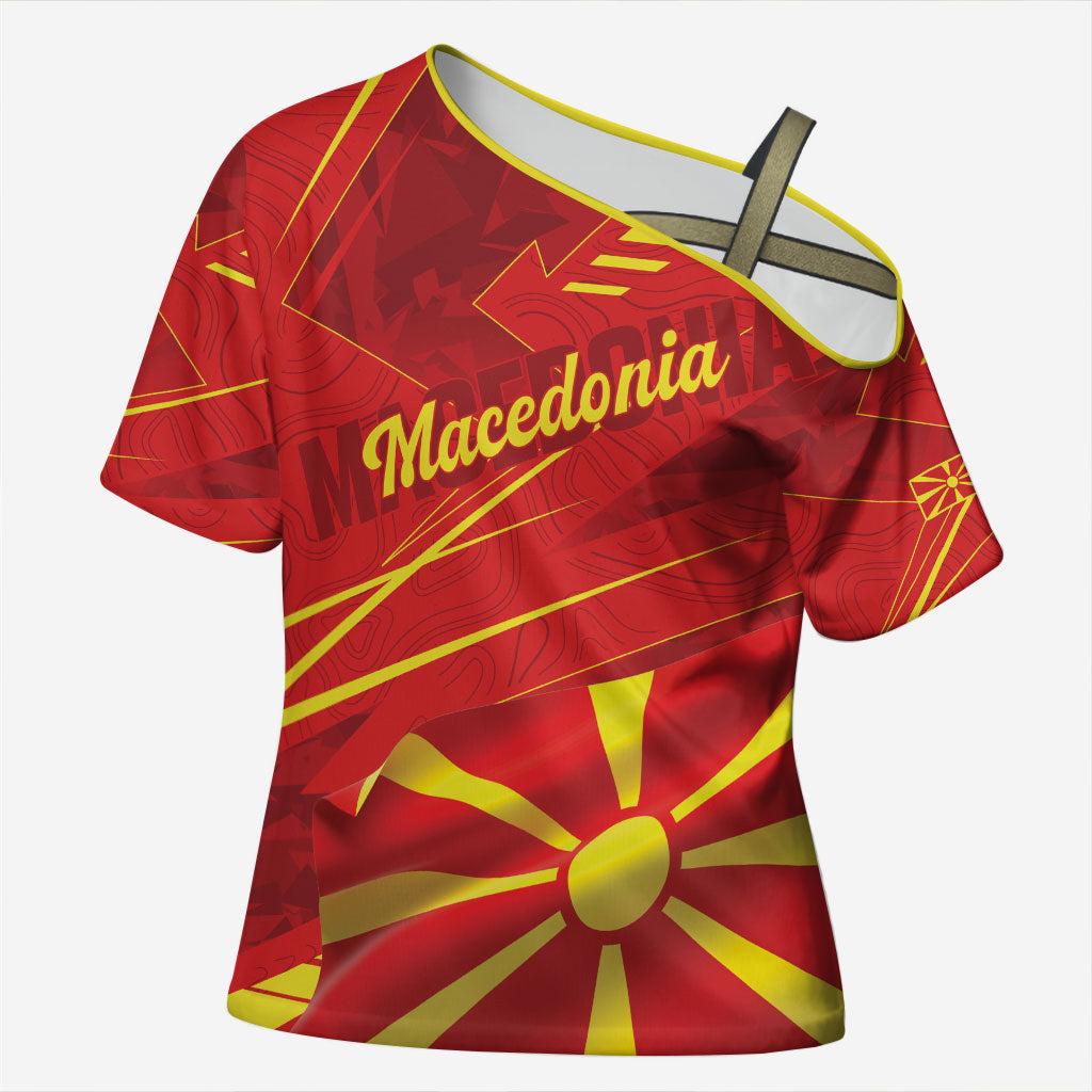 Personalised Macedonia Cross Shoulder Shirt Flag Color Inspired