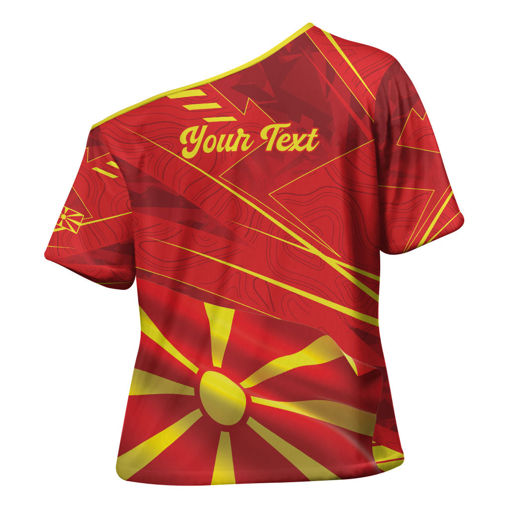 Personalised Macedonia Cross Shoulder Shirt Flag Color Inspired
