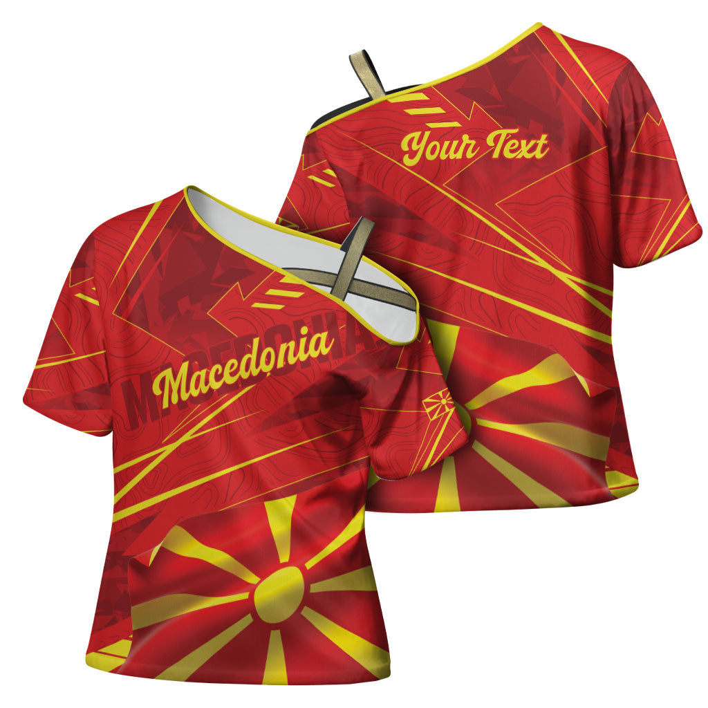 Personalised Macedonia Cross Shoulder Shirt Flag Color Inspired