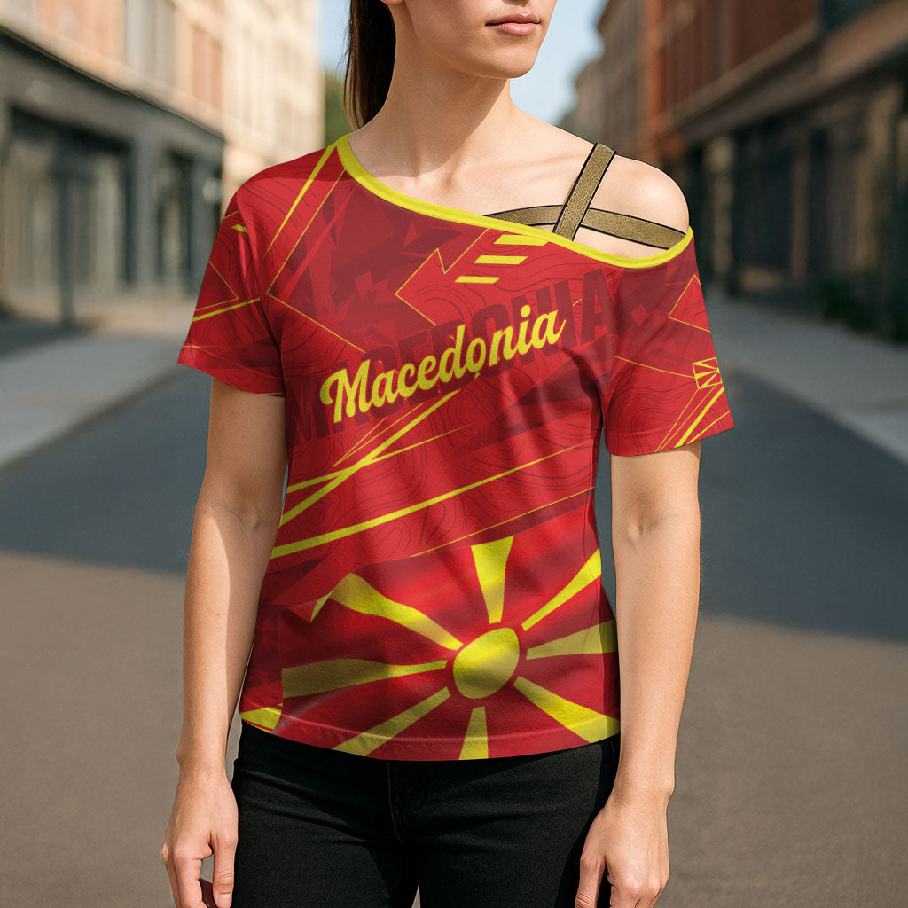 Personalised Macedonia Cross Shoulder Shirt Flag Color Inspired