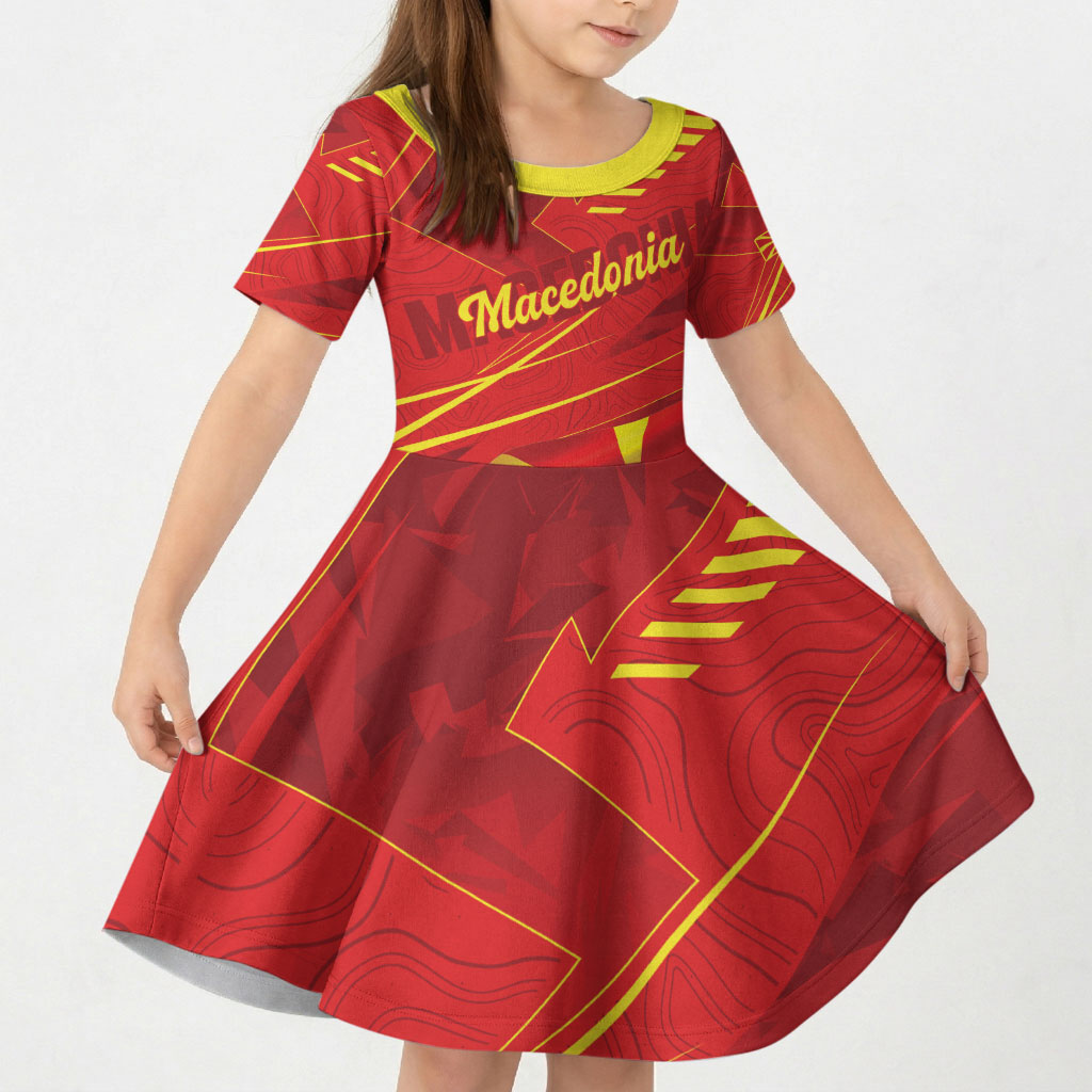 Personalised Macedonia Kid Short Sleeve Dress Flag Color Inspired