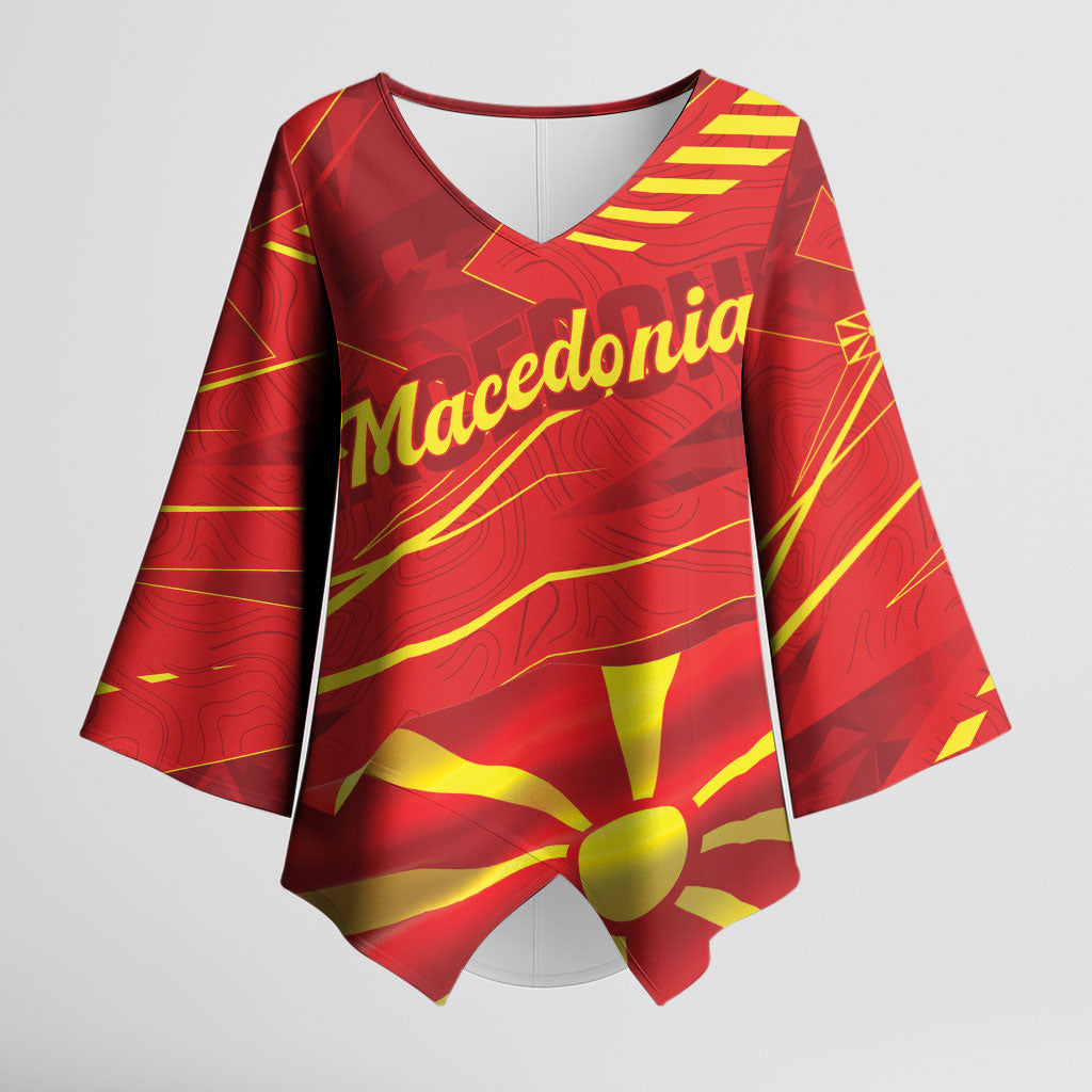 Personalised Macedonia Kimono Sleeve Blouse Flag Color Inspired