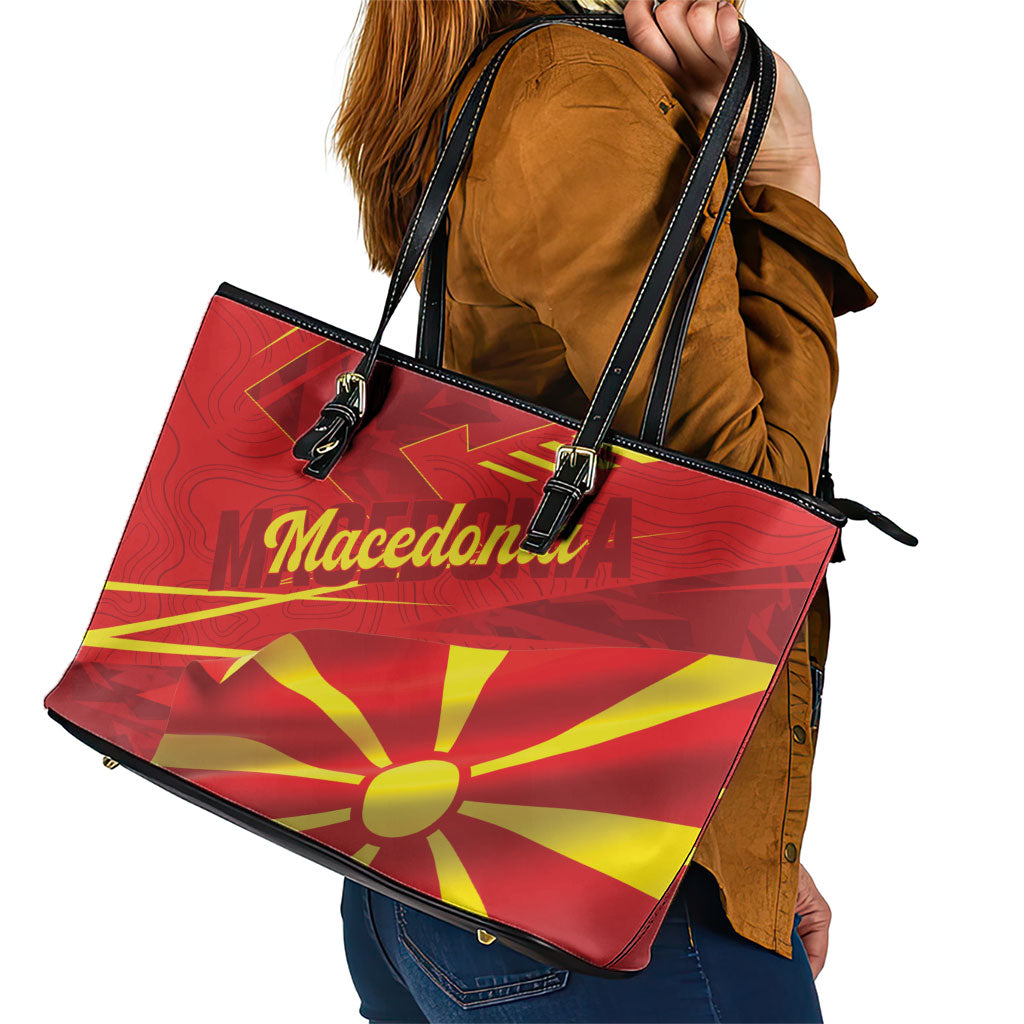 Macedonia Leather Tote Bag Flag Color Inspired