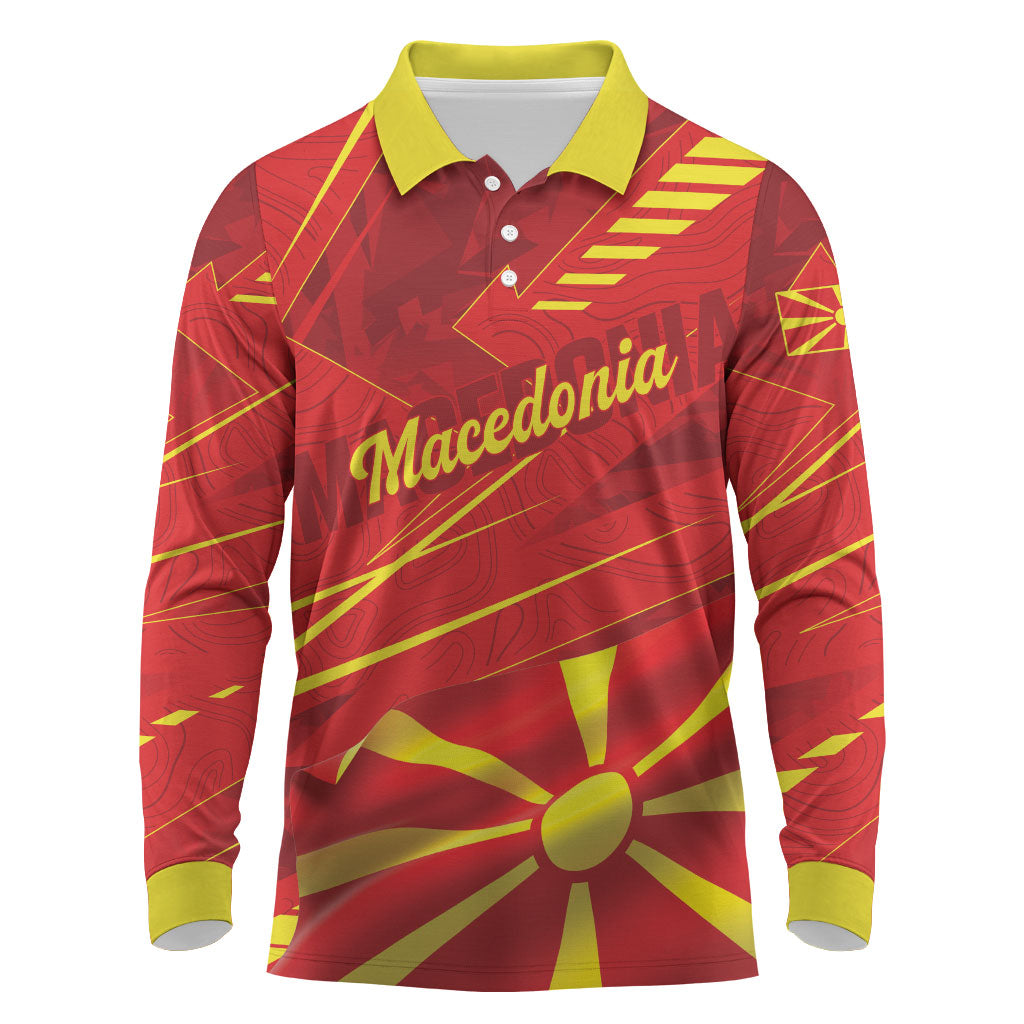 Personalised Macedonia Long Sleeve Polo Shirt Flag Color Inspired