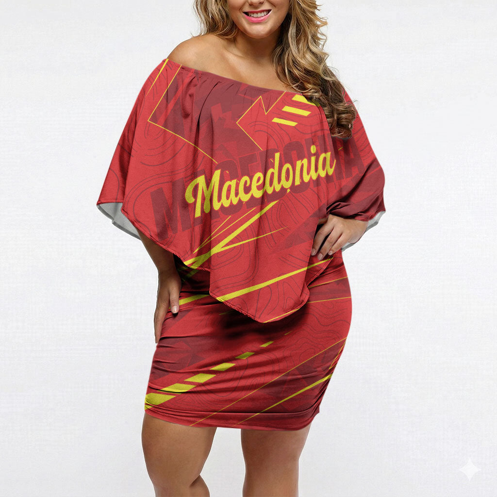 Personalised Macedonia Off Shoulder Short Dress Flag Color Inspired