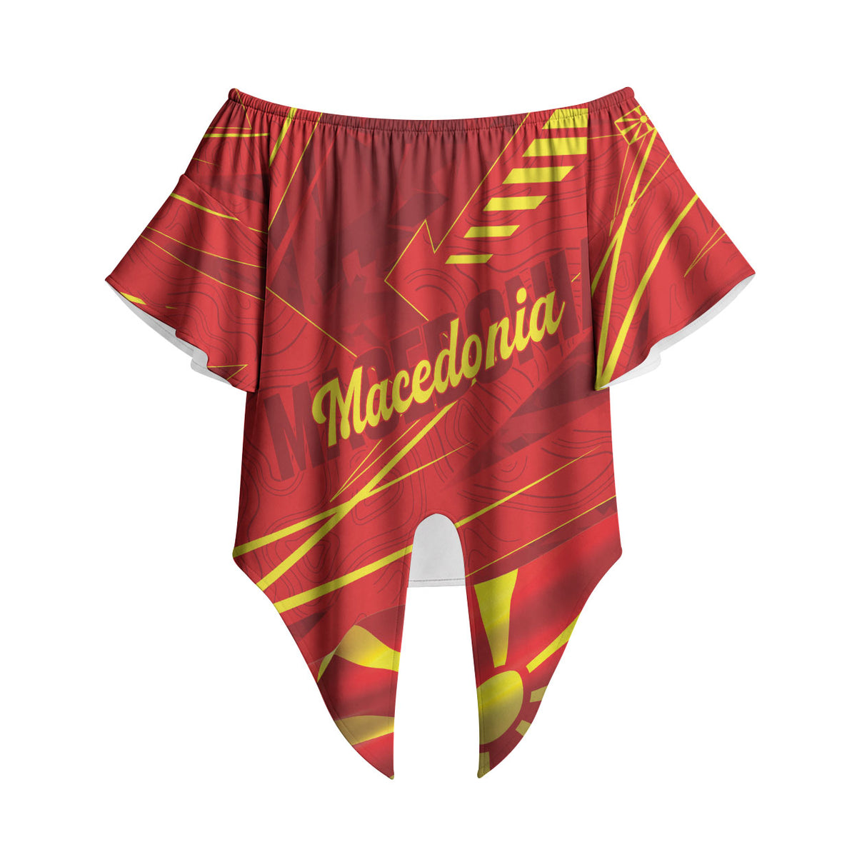 Personalised Macedonia Off Shoulder Wrap Waist Top Flag Color Inspired
