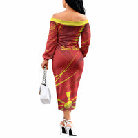 Personalised Macedonia Off The Shoulder Long Sleeve Dress Flag Color Inspired