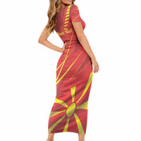 Personalised Macedonia Short Sleeve Bodycon Dress Flag Color Inspired