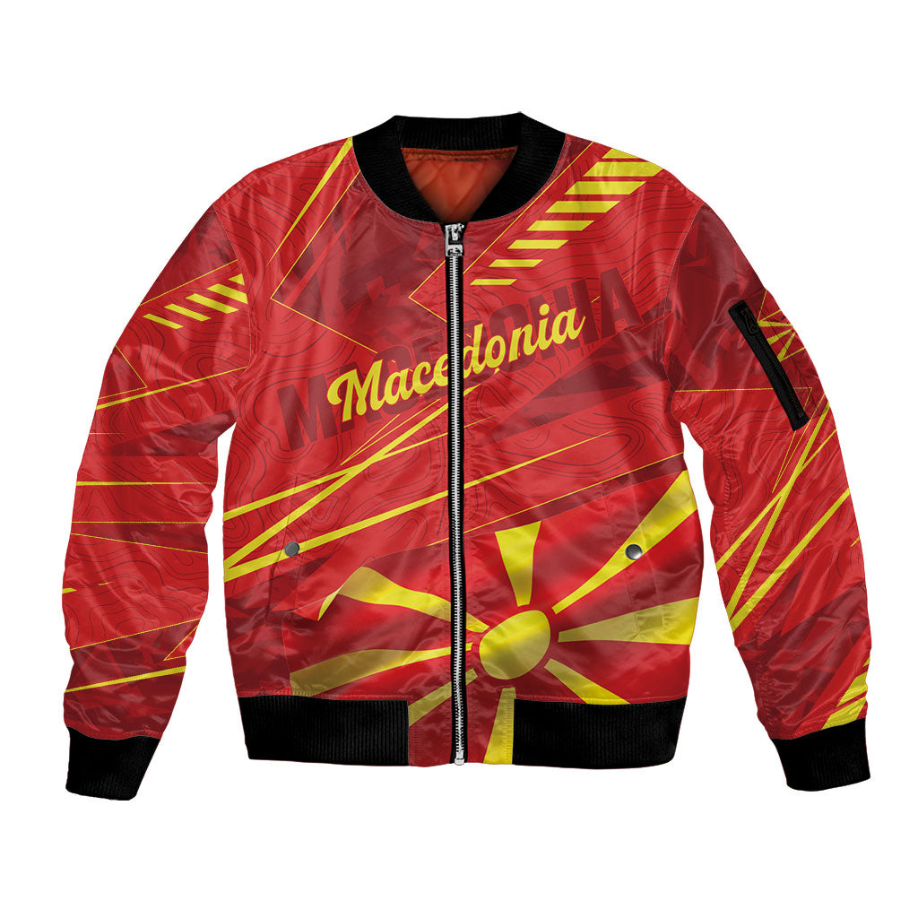 Personalised Macedonia Sleeve Zip Bomber Jacket Flag Color Inspired
