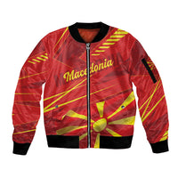 Personalised Macedonia Sleeve Zip Bomber Jacket Flag Color Inspired