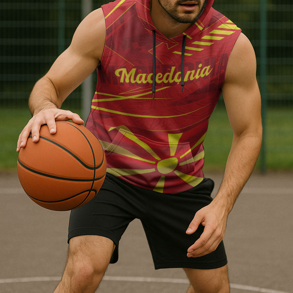 Personalised Macedonia Sleeveless Hoodie Flag Color Inspired