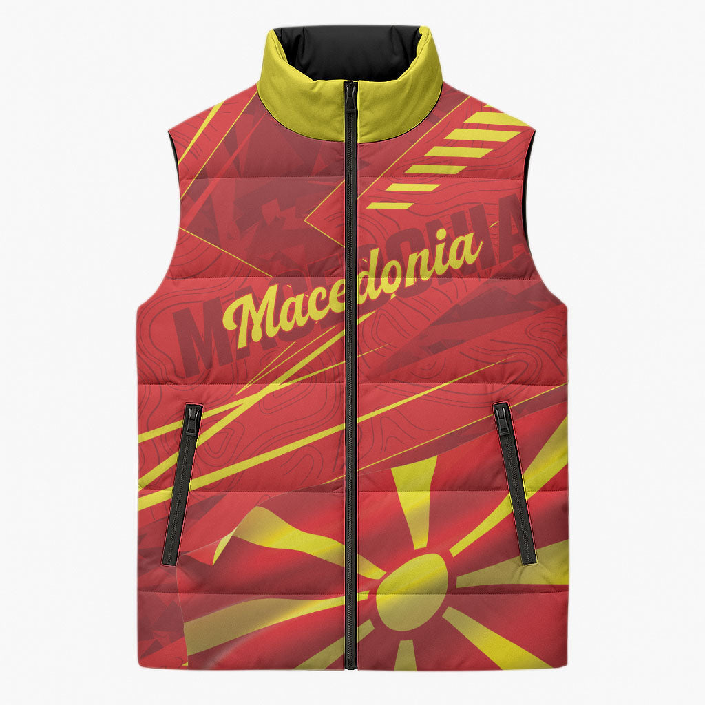 Personalised Macedonia Sleeveless Puffer Jacket Flag Color Inspired