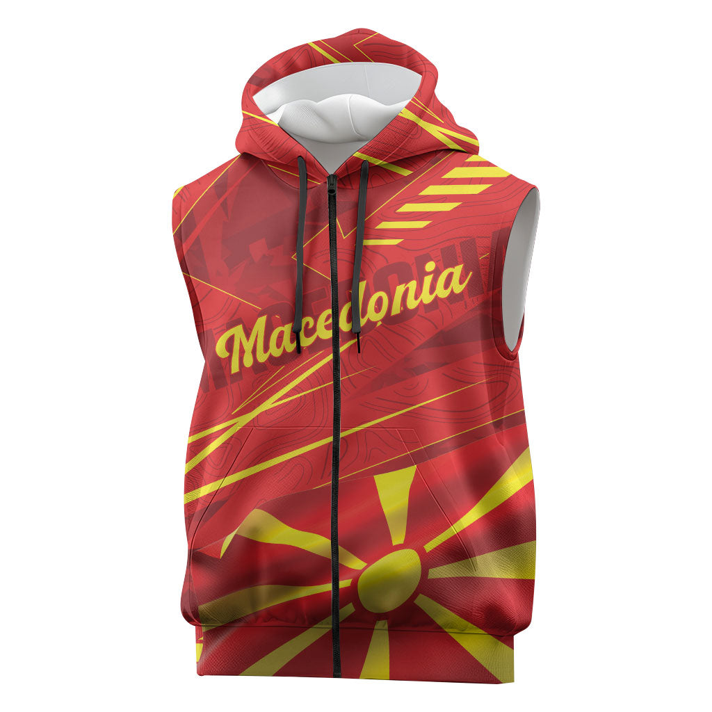 Personalised Macedonia Sleeveless Zip Hoodie Flag Color Inspired