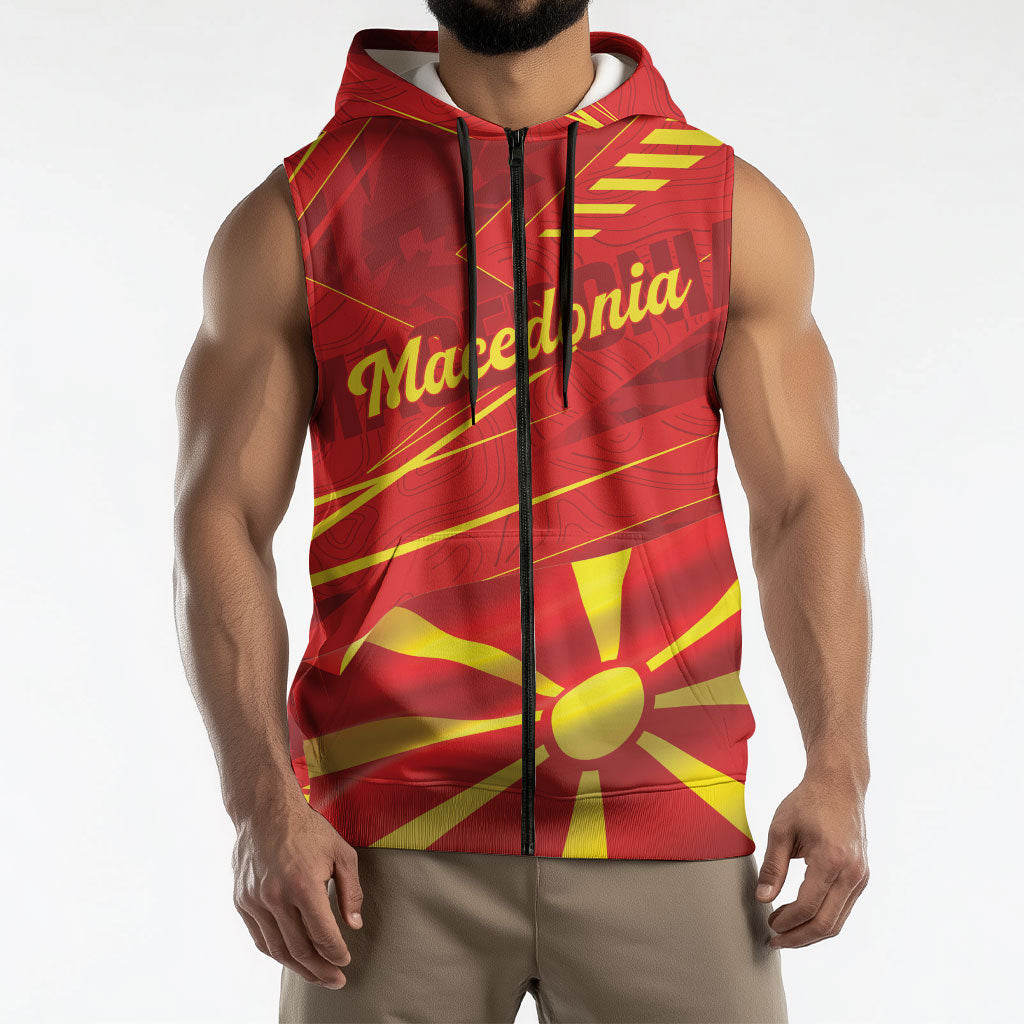 Personalised Macedonia Sleeveless Zip Hoodie Flag Color Inspired