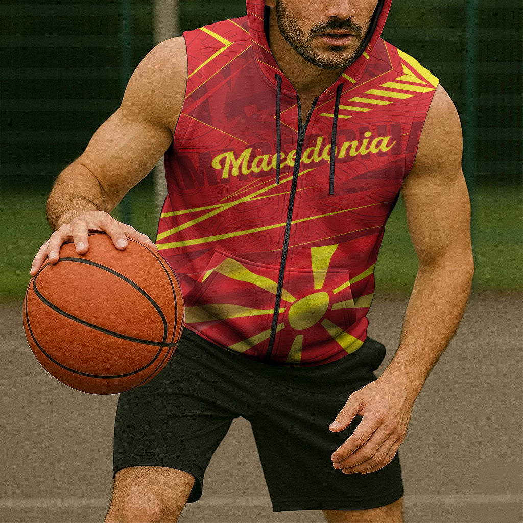 Personalised Macedonia Sleeveless Zip Hoodie Flag Color Inspired